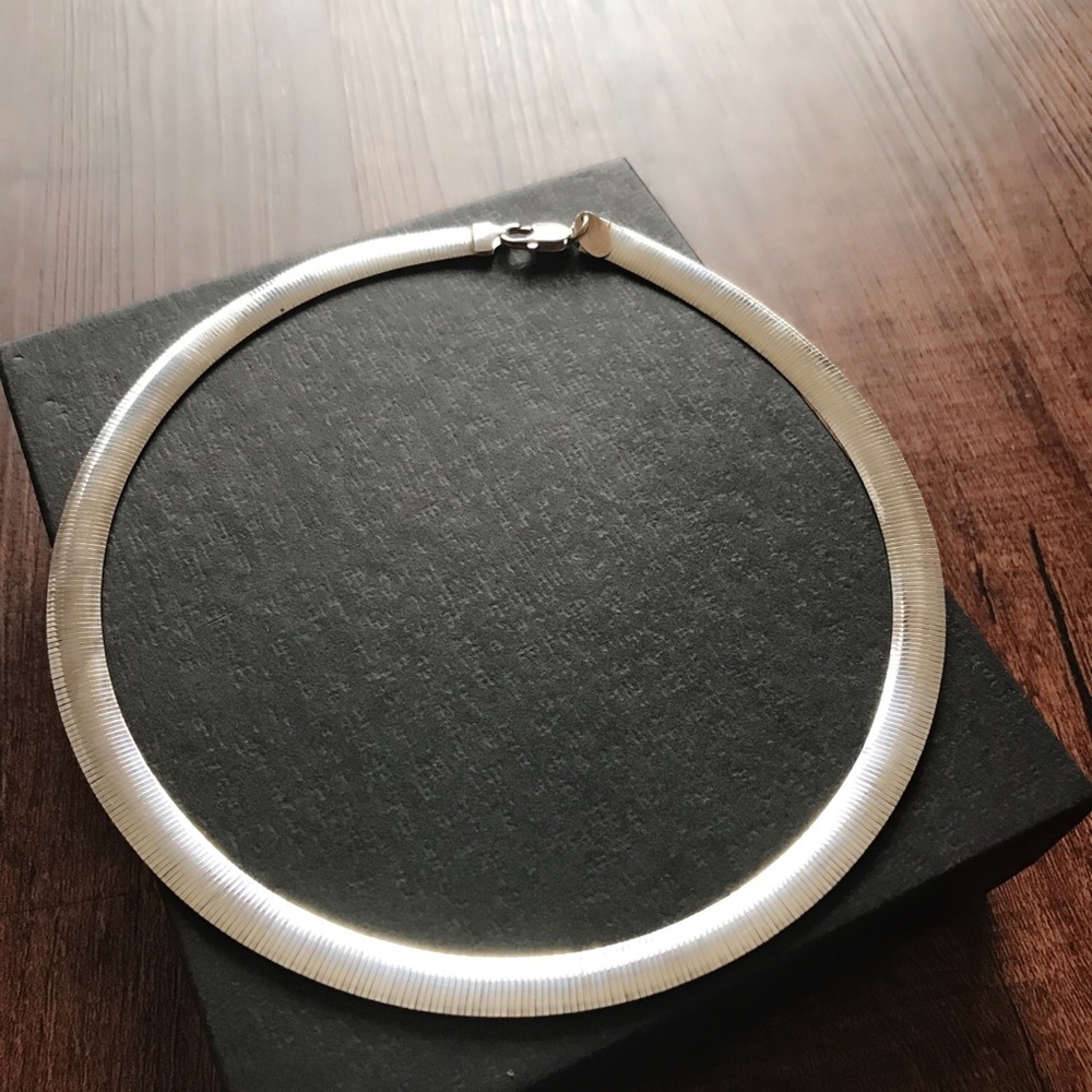 Omega double sided necklace. Rose gold and silver